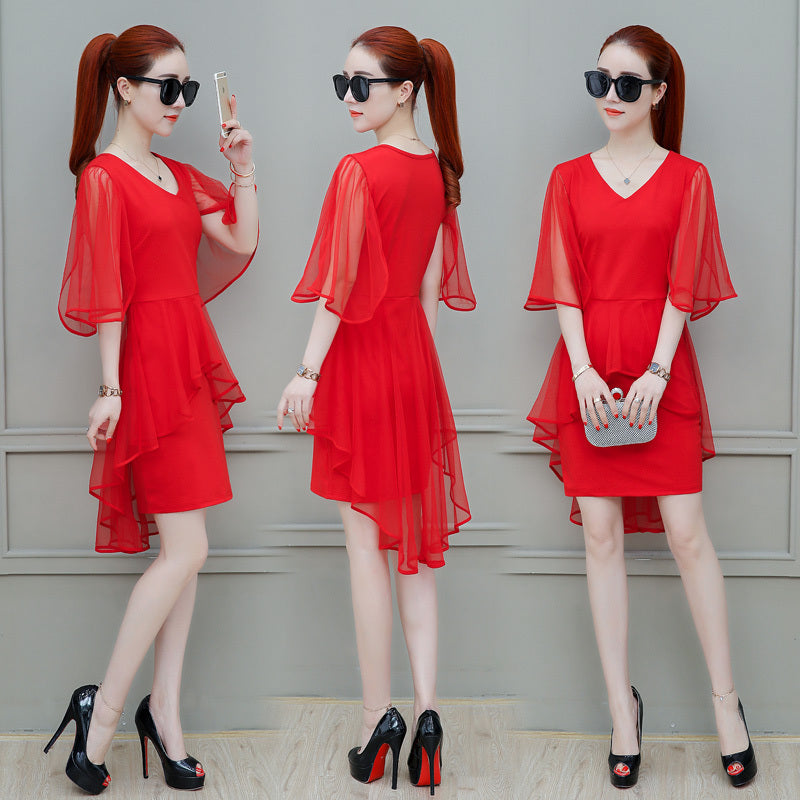 Robe d'été en gaze Coupe ajustée Jupe longue avec manches trois quarts