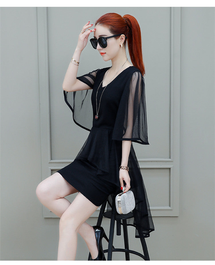 Robe d'été en gaze Coupe ajustée Jupe longue avec manches trois quarts