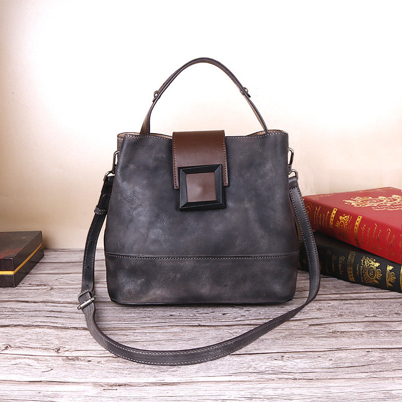 Sac seau en cuir de style chinois rétro pour femme, taille moyenne