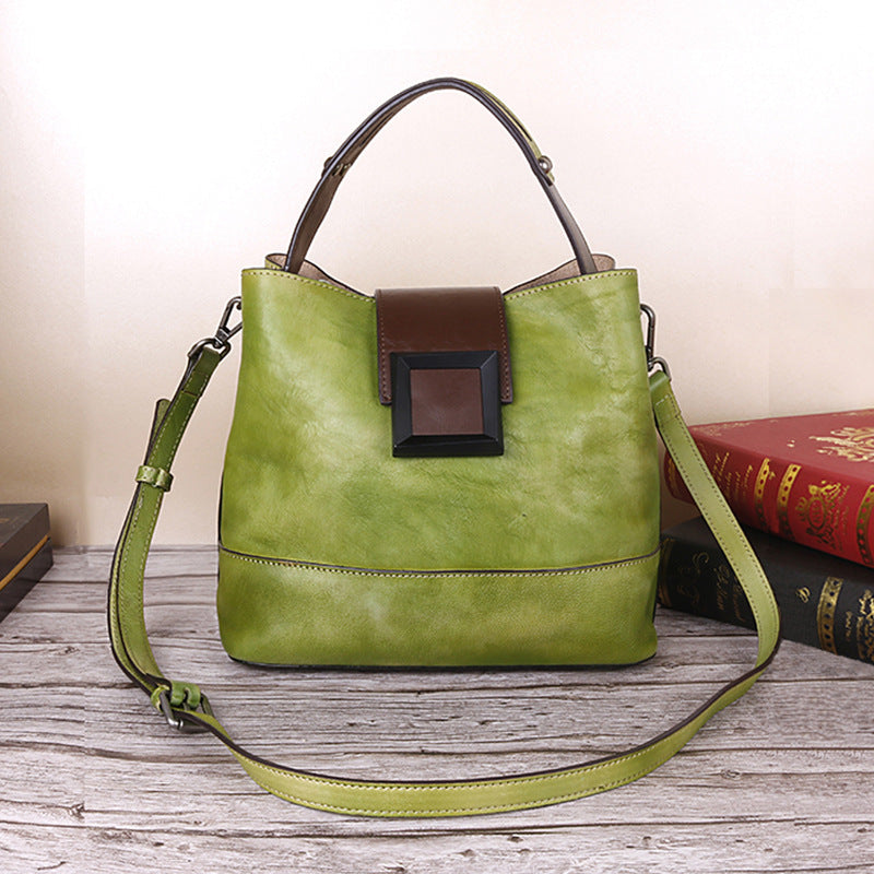 Sac seau en cuir de style chinois rétro pour femme, taille moyenne