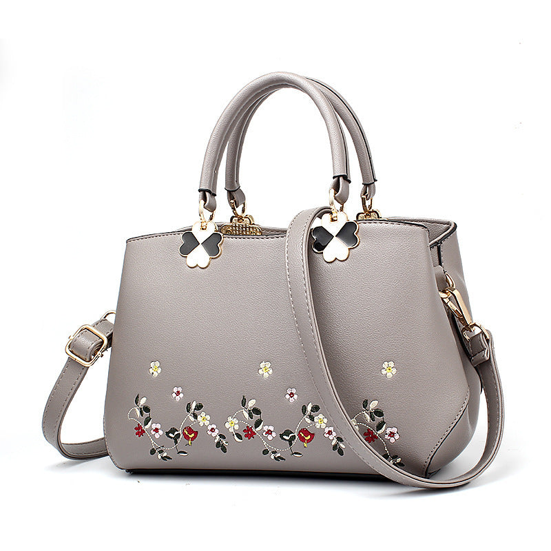 Embroidered Large One-Shoulder Handbag with Zipper Pocket
