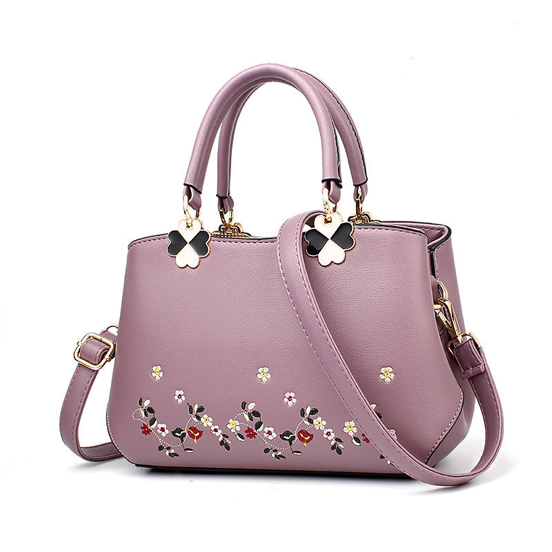 Embroidered Large One-Shoulder Handbag with Zipper Pocket