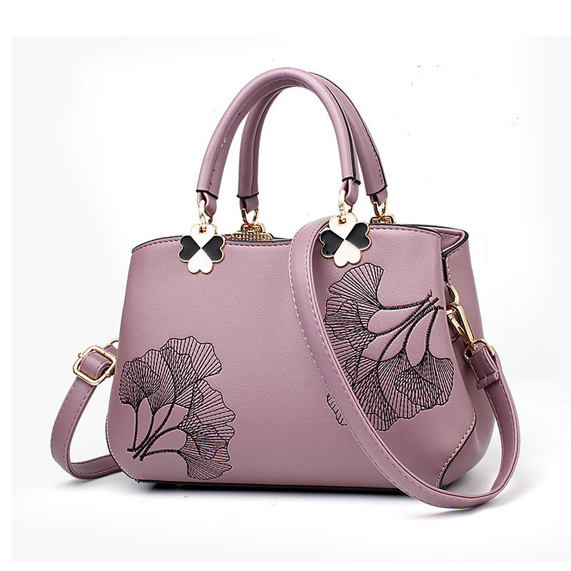 Embroidered Large One-Shoulder Handbag with Zipper Pocket