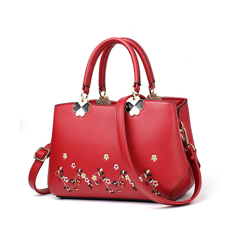Embroidered Large One-Shoulder Handbag with Zipper Pocket