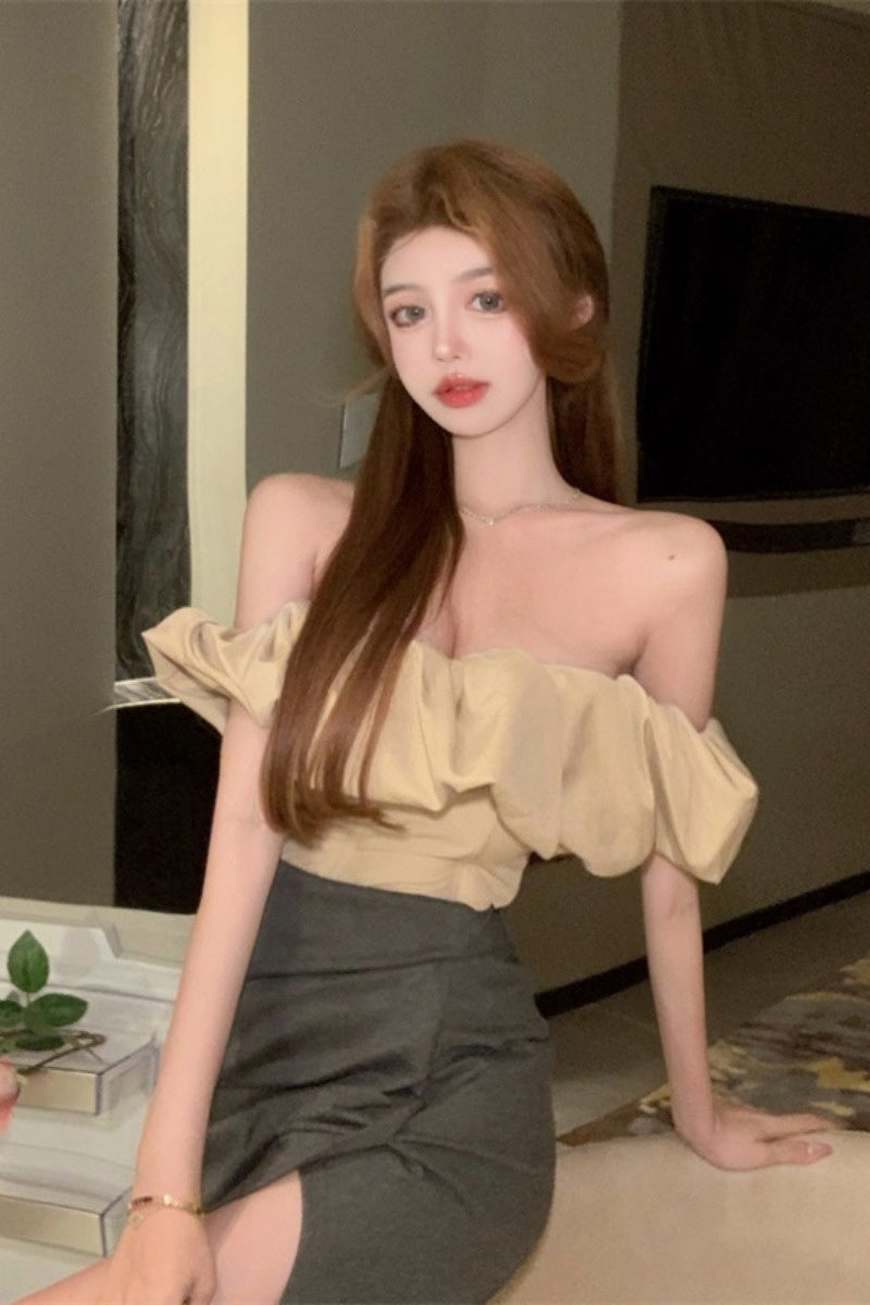 Shirt Women'S Summer Design Sense Niche Flower Bud Shirt One Word Collar Short