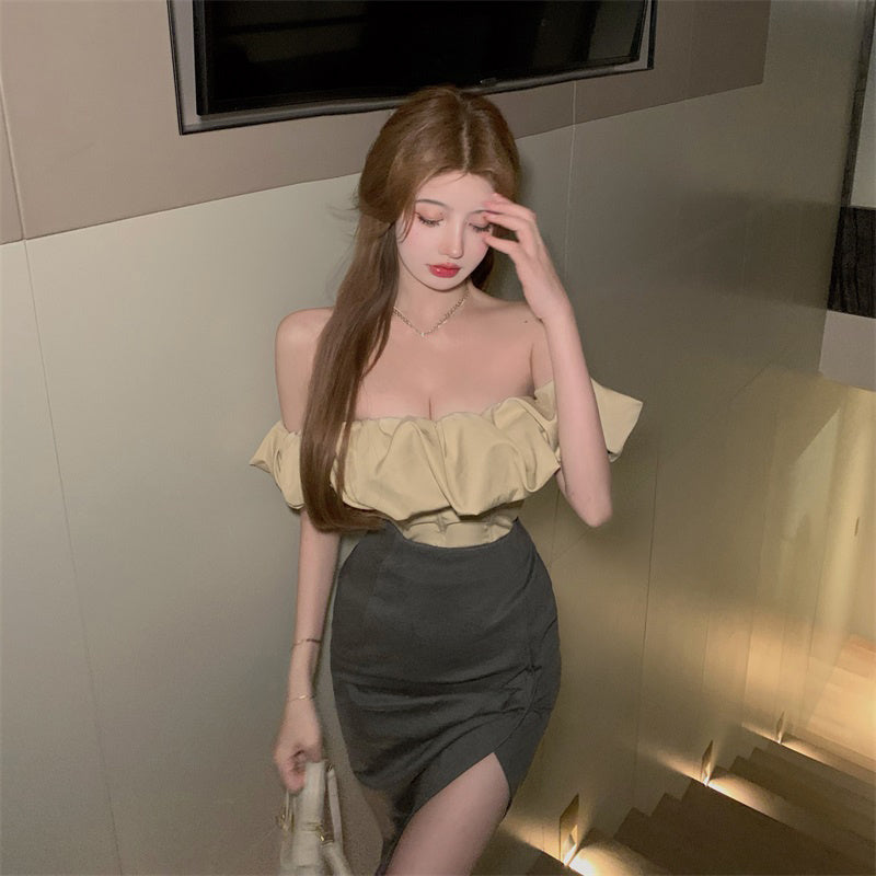 Women’s Summer Flower Bud Shirt with One-Word Collar Short Sleeve