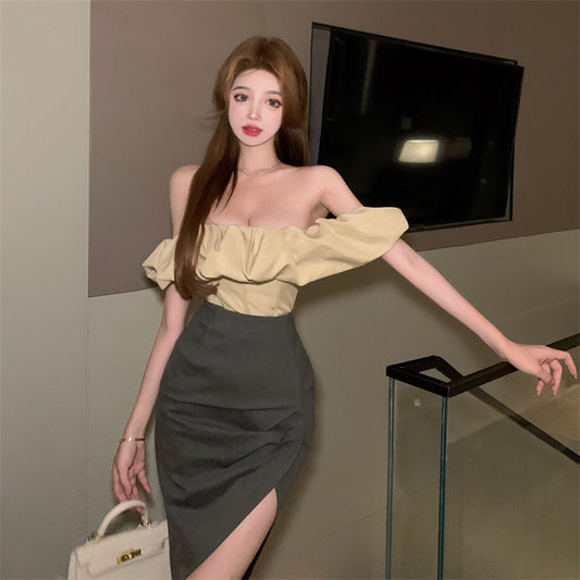 Shirt Women'S Summer Design Sense Niche Flower Bud Shirt One Word Collar Short