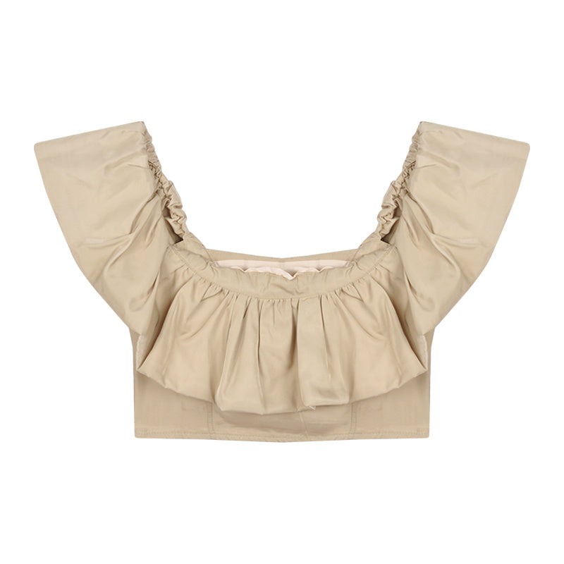 Shirt Women'S Summer Design Sense Niche Flower Bud Shirt One Word Collar Short