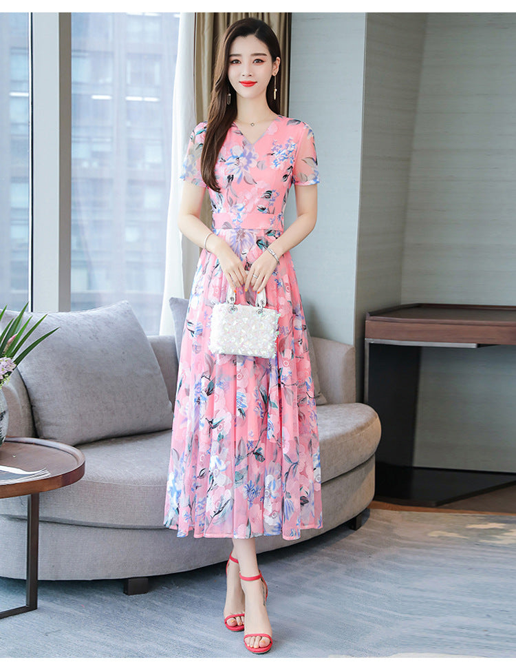 Plus Size Women's Floral Printed Mid-Length Dress