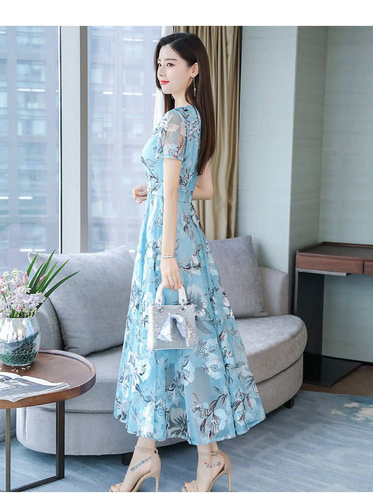 Plus Size Women's Floral Printed Mid-Length Dress