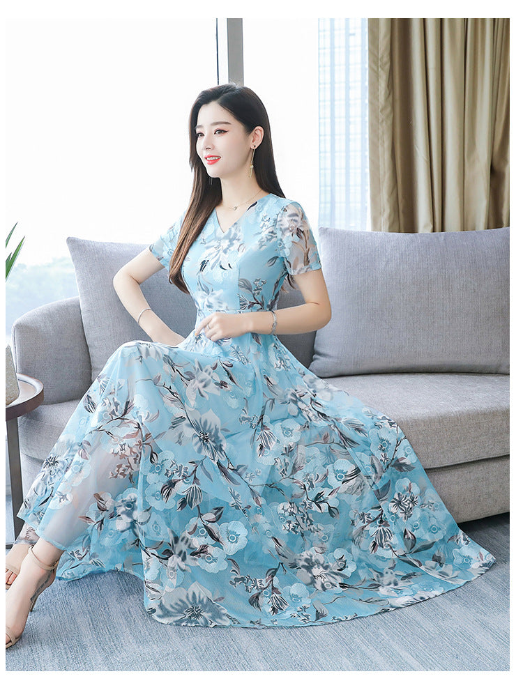 Plus Size Women's Floral Printed Mid-Length Dress