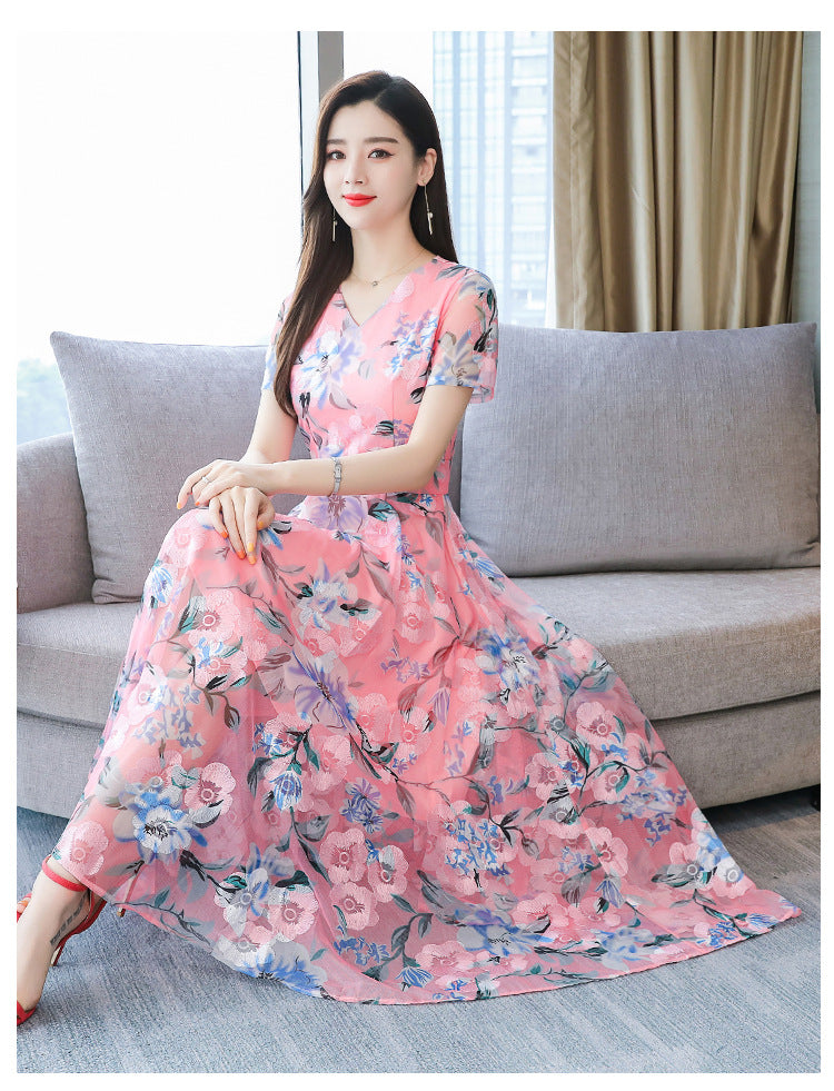 Plus Size Women's Floral Printed Mid-Length Dress