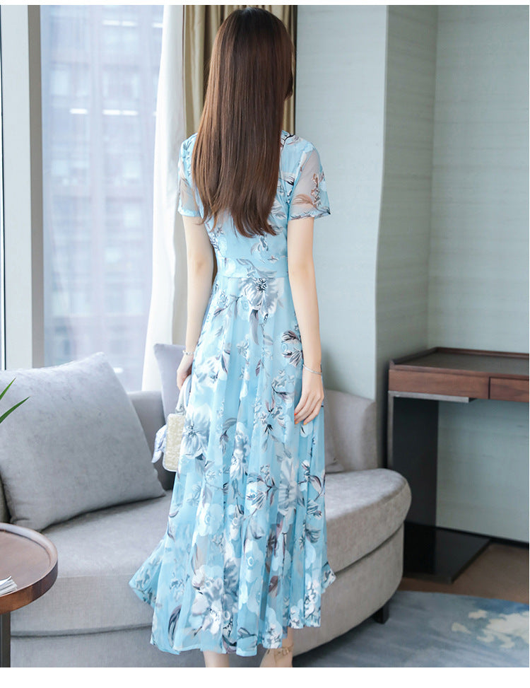 Plus Size Women's Floral Printed Mid-Length Dress