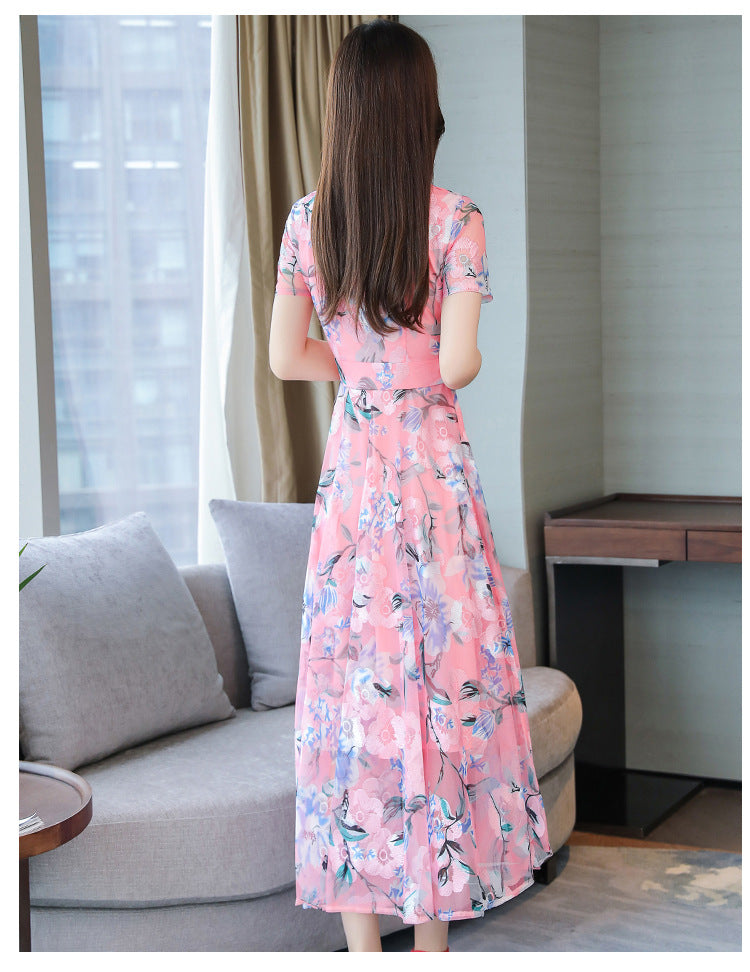 Plus Size Women's Floral Printed Mid-Length Dress