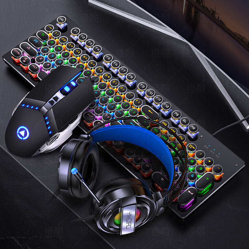 مجموعة لوحة مفاتيح وماوس سلكية للألعاب بتصميم "Gaming Punk" مع إضاءة خلفية وماوس ليزر 3200DPI