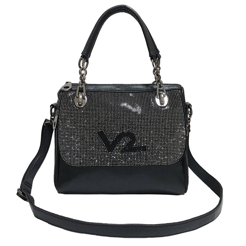 Large-Capacity Cowhide Leather Handbag With Rhinestones