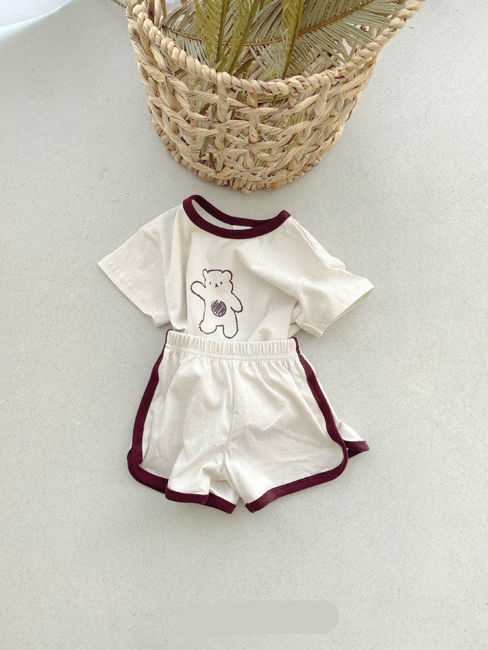 Combinaison deux pièces en coton à motif ourson, confortable pour bébés et jeunes enfants