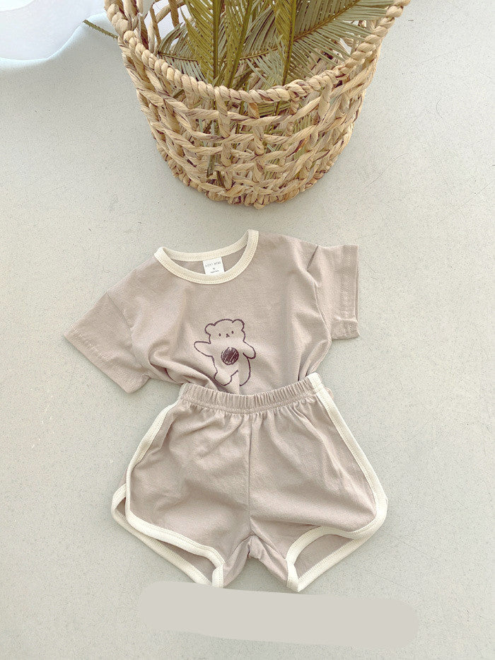 Combinaison deux pièces en coton à motif ourson, confortable pour bébés et jeunes enfants