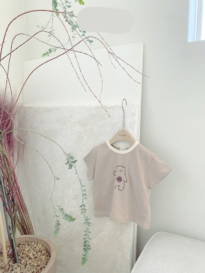 Combinaison deux pièces en coton à motif ourson, confortable pour bébés et jeunes enfants