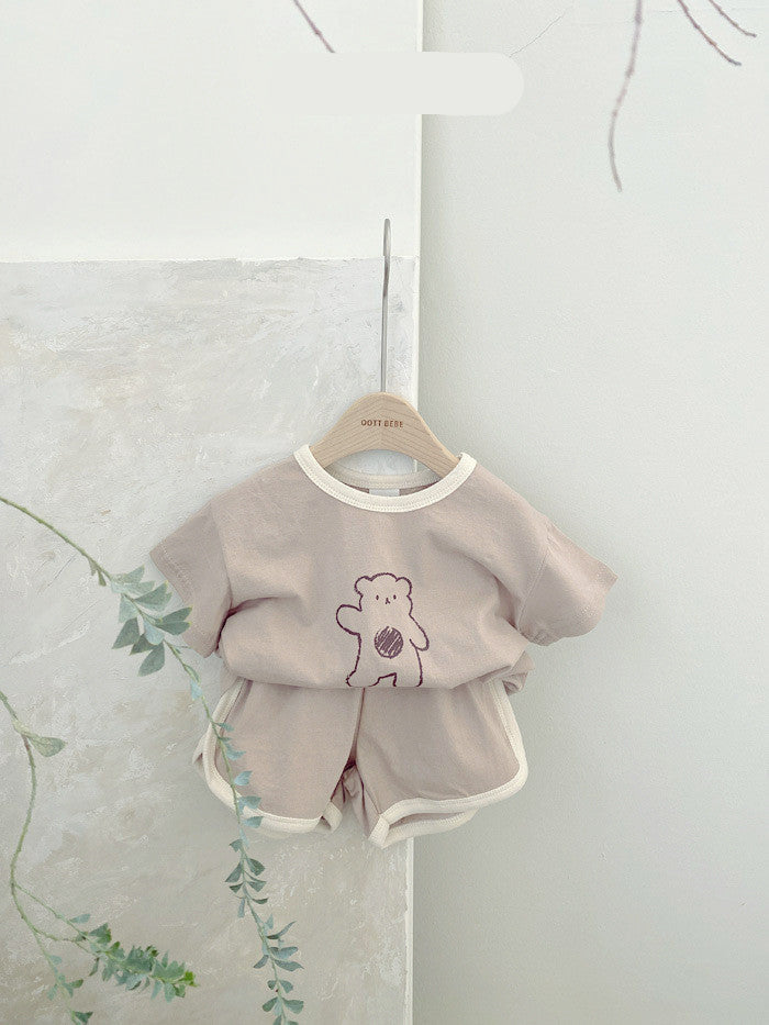 Combinaison deux pièces en coton à motif ourson, confortable pour bébés et jeunes enfants