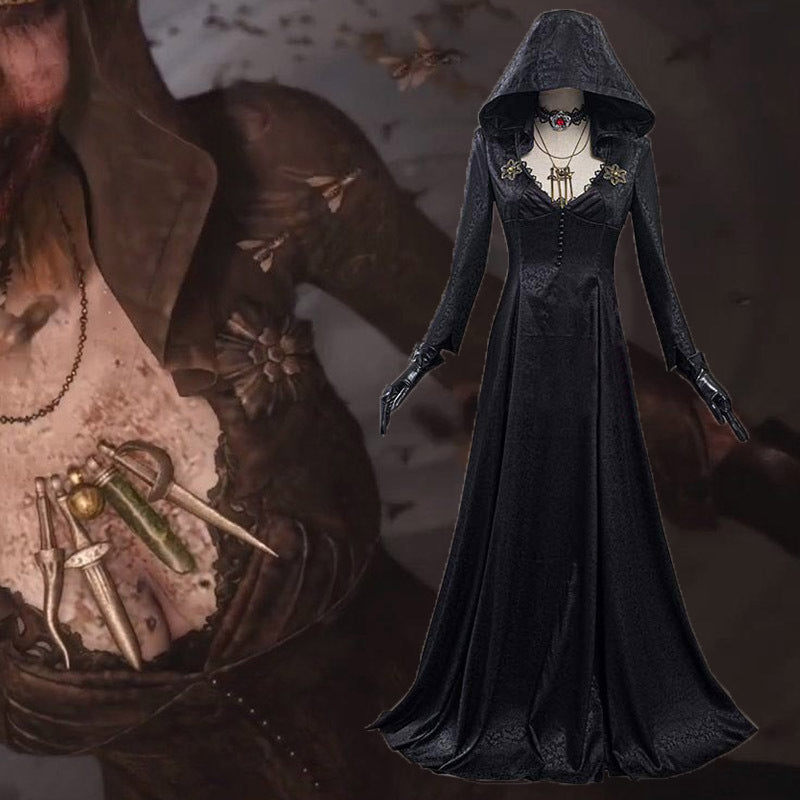 Evil Village Vampire Lady Cosplay Costume Black Dress Halloween Suit