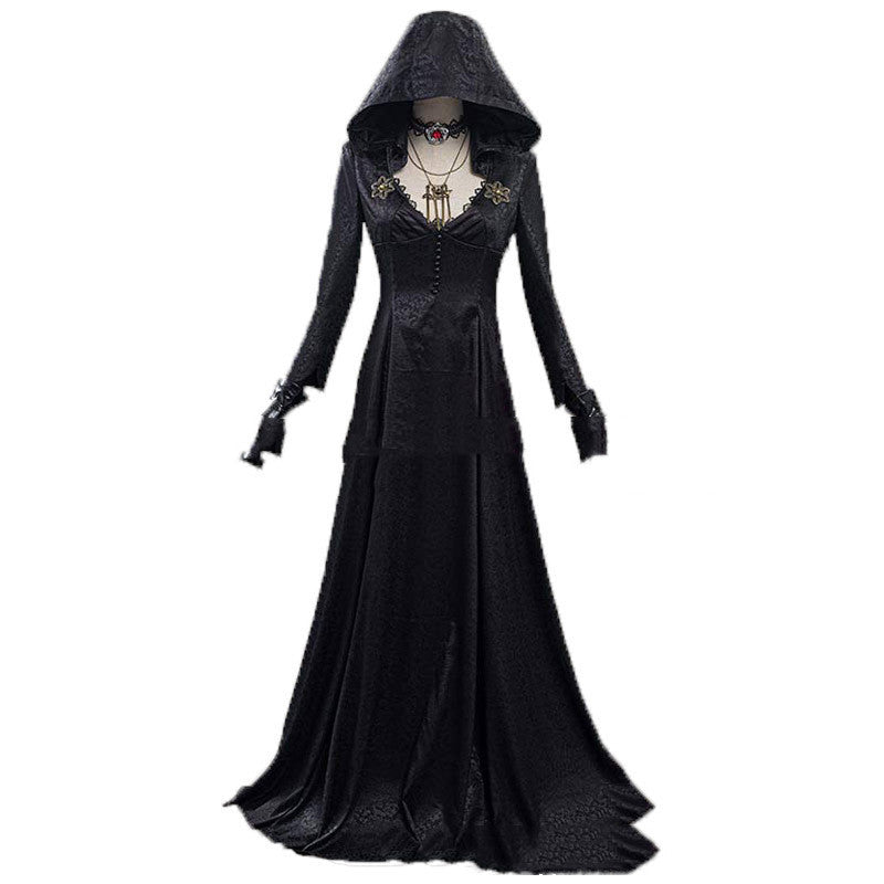 Evil Village Vampire Lady Cosplay Costume Black Dress Halloween Suit