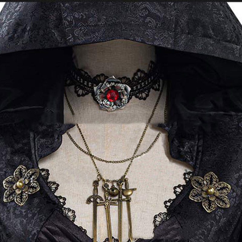 Evil Village Vampire Lady Cosplay Costume Black Dress Halloween Suit