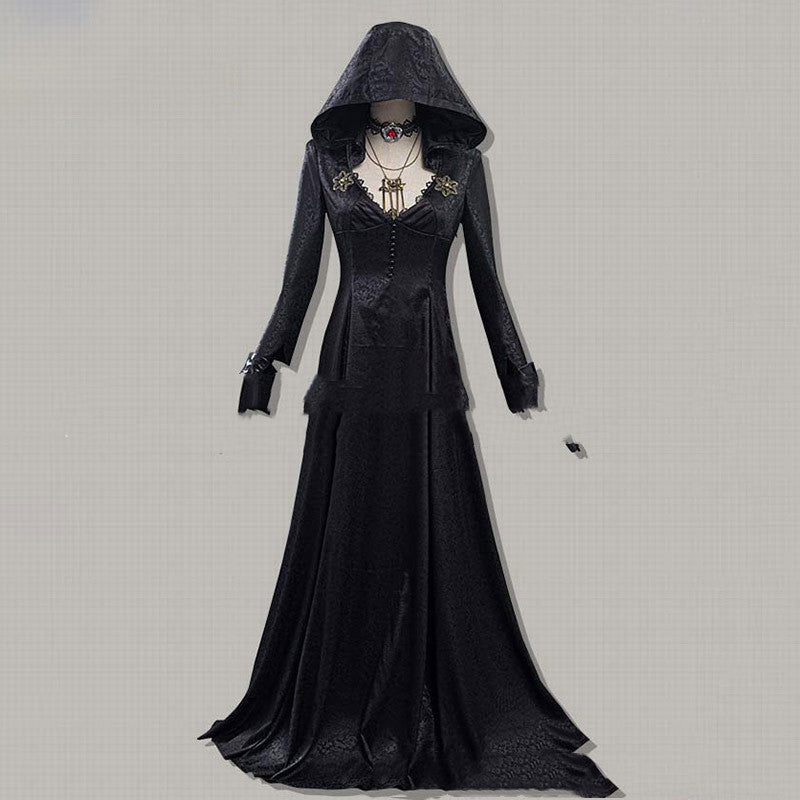 Evil Village Vampire Lady Cosplay Costume Black Dress Halloween Suit