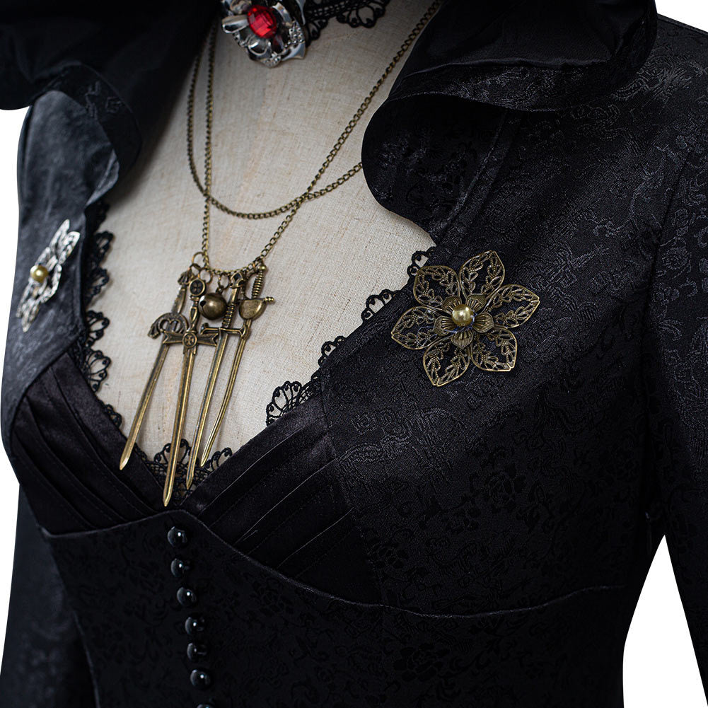 Evil Village Vampire Lady Cosplay Costume Black Dress Halloween Suit