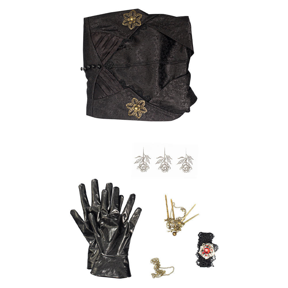 Evil Village Vampire Lady Cosplay Costume Black Dress Halloween Suit