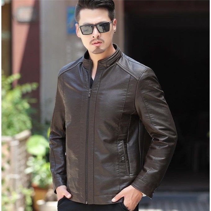 Men's Winter Leather Biker Jacket With Oblique Zipper and Hooded Coat