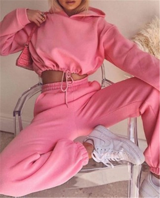 Fashion Hooded Long Sleeve Sweater Set