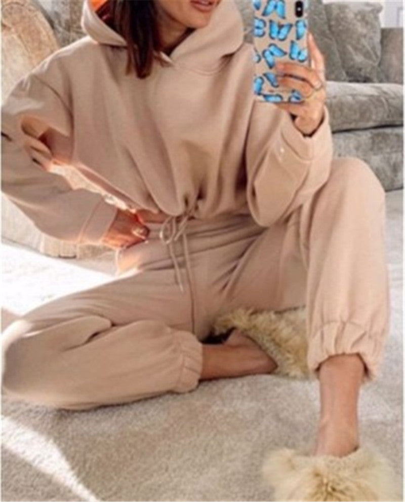 Fashion Hooded Long Sleeve Sweater Set