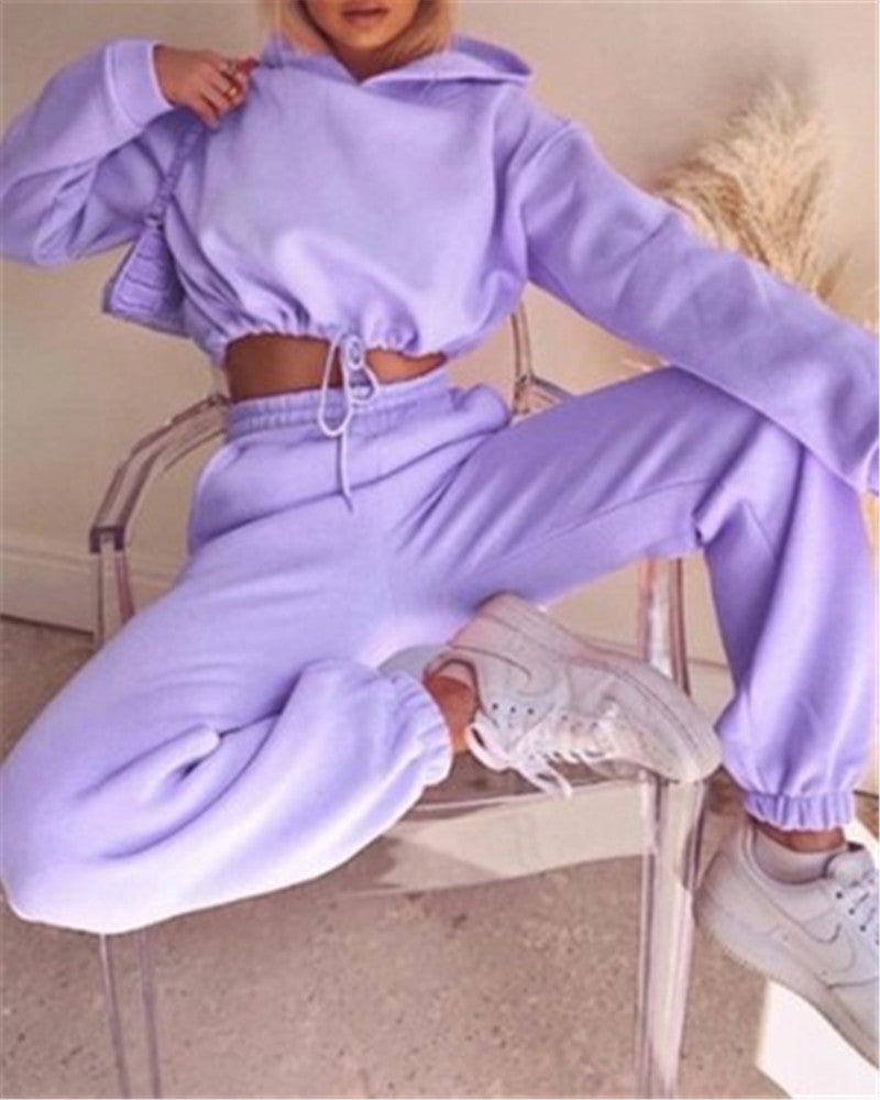 Fashion Hooded Long Sleeve Sweater Set