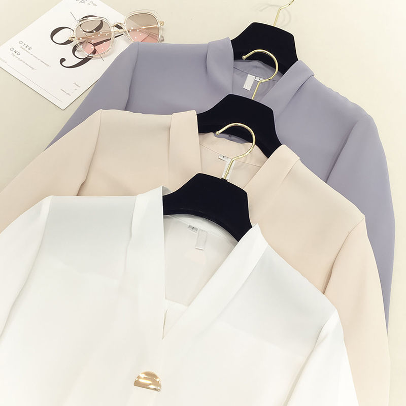 Long-Sleeved Loose Solid Color Shirt Female Super Fairy Top