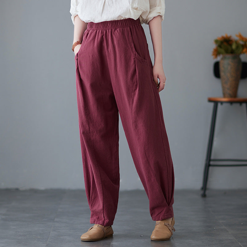 Women's Solid Color Slimming Elastic Waist Casual Pants