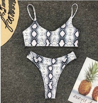 طقم سباحة من قطعتين بنقشة جلد النمر
