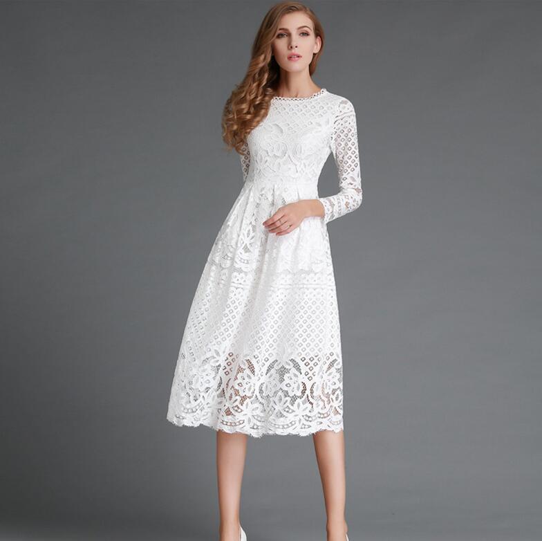 European & American Hollow Lace Dress Mid-Length A-Line