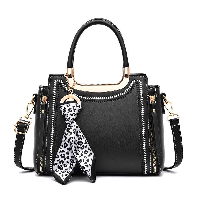 Large Capacity Shoulder Bag with Trendy Silk Scarf Ornament
