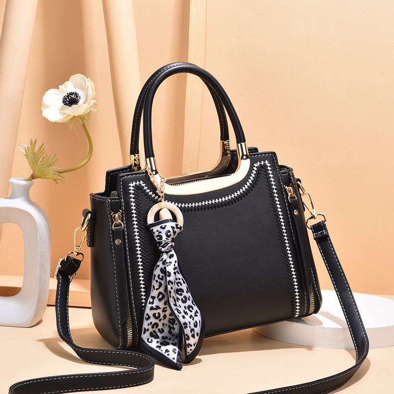 Large Capacity Shoulder Bag with Trendy Silk Scarf Ornament