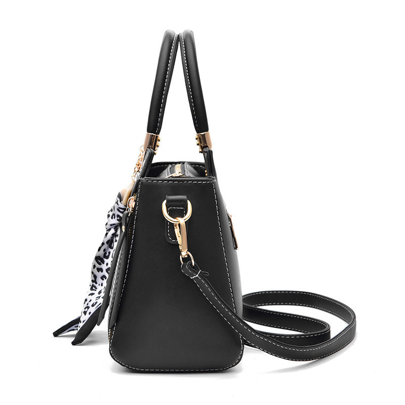 Large Capacity Shoulder Bag with Trendy Silk Scarf Ornament