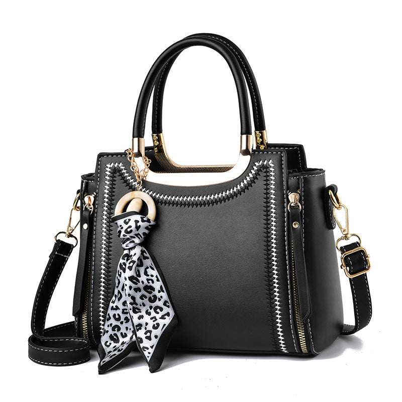 Large Capacity Shoulder Bag with Trendy Silk Scarf Ornament