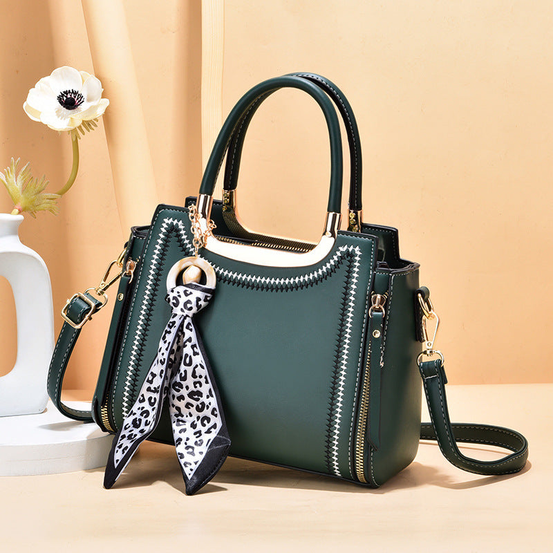 Large Capacity Shoulder Bag with Trendy Silk Scarf Ornament