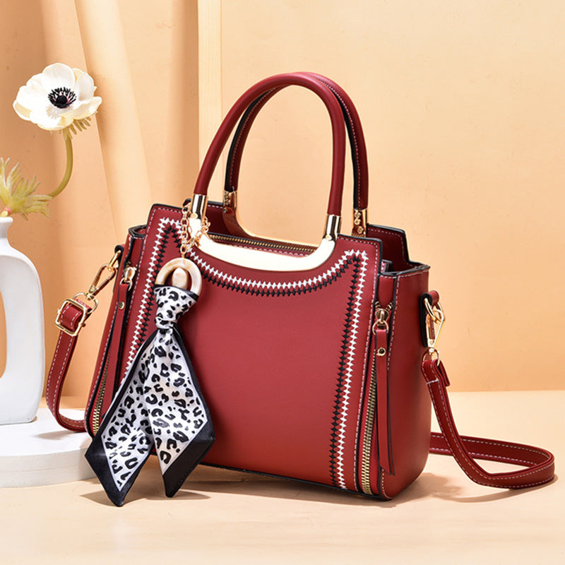 Large Capacity Shoulder Bag with Trendy Silk Scarf Ornament