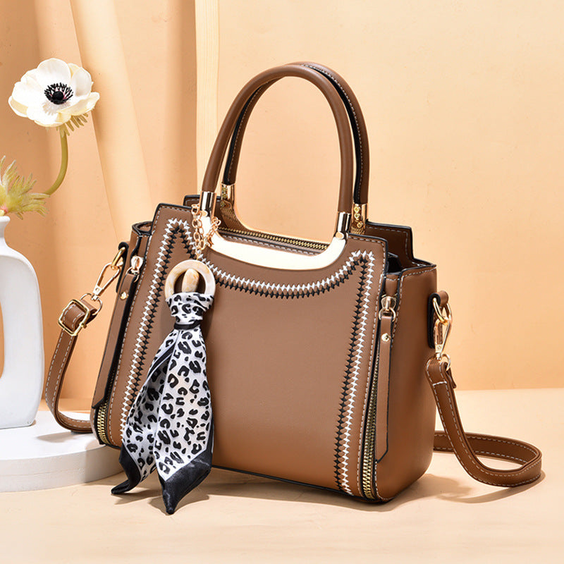 Large Capacity Shoulder Bag with Trendy Silk Scarf Ornament