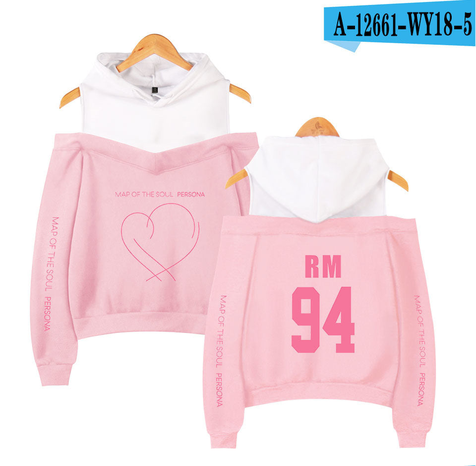 Love Yourself I Dil Women’s Off-Shoulder Hoodie Cotton Loose Fit