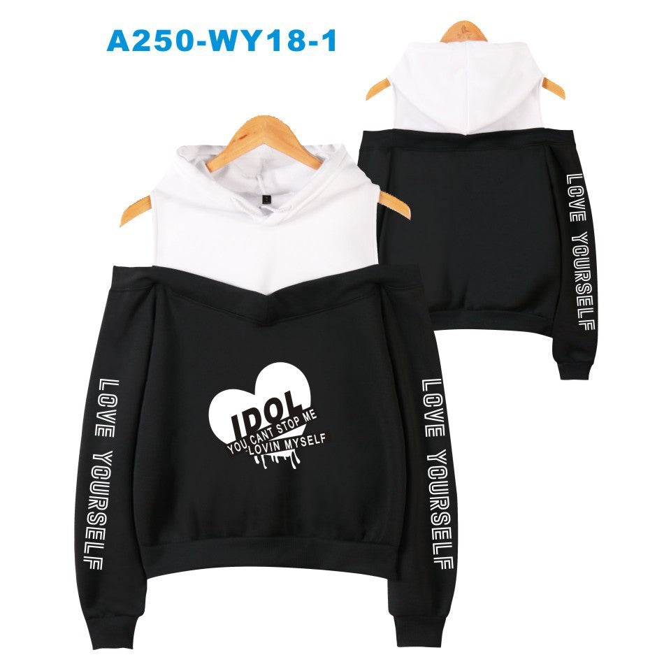Love Yourself I Dil Women’s Off-Shoulder Hoodie Cotton Loose Fit
