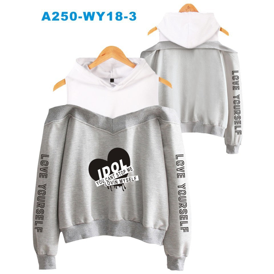 Love Yourself I Dil Women’s Off-Shoulder Hoodie Cotton Loose Fit