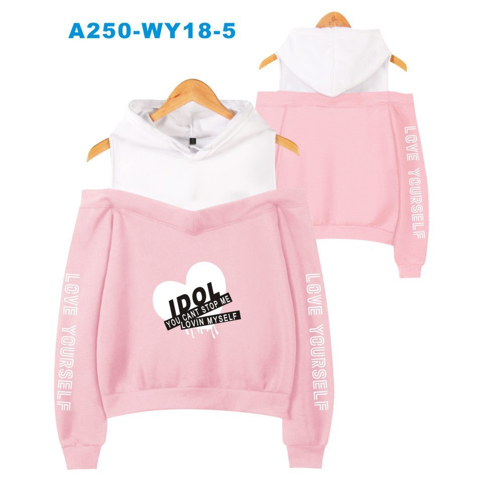 Love Yourself I Dil Women’s Off-Shoulder Hoodie Cotton Loose Fit