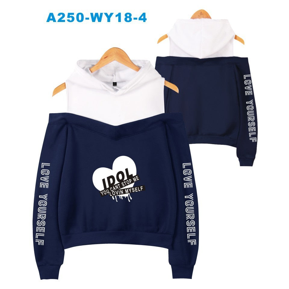 Love Yourself I Dil Women’s Off-Shoulder Hoodie Cotton Loose Fit